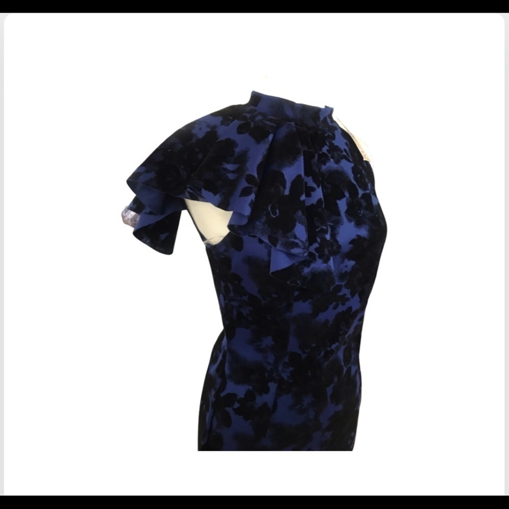 VARGA pinup dress black Royal Ruffle neck sleeveless Sz L retro straight midi - Picture 2 of 3